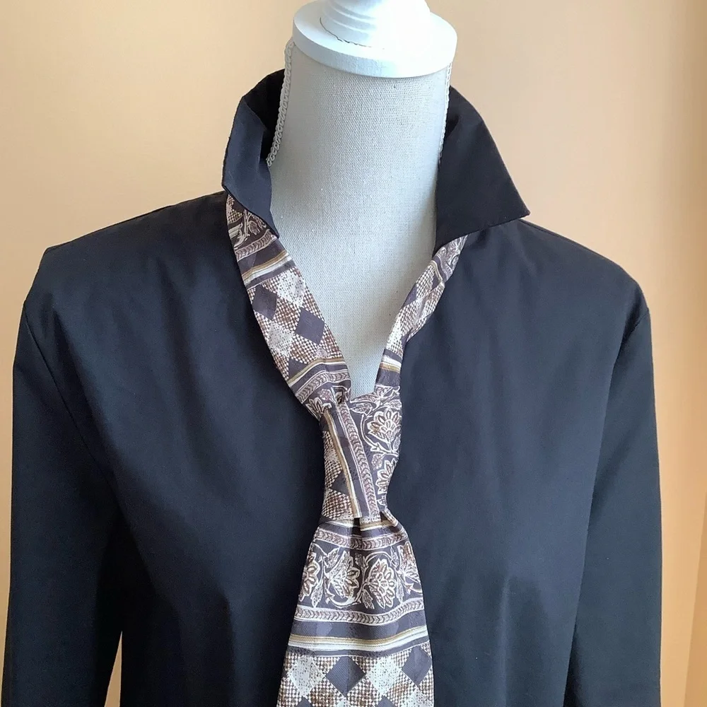 Ellen Tracy Black Cotton Blend V-Neck Tunic Top Pearl Button Size M - Picture 5 of 13